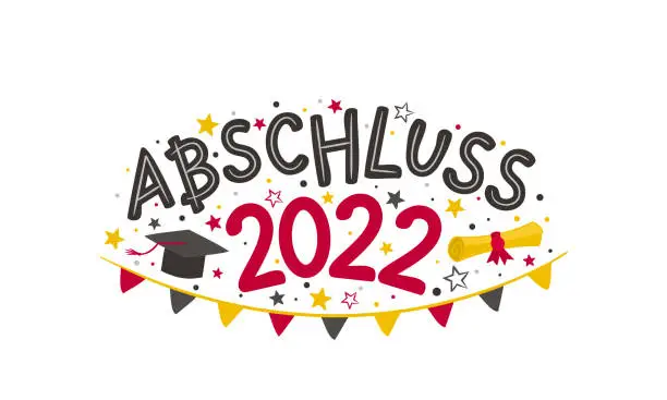 Vector illustration of German Doodle Logo for the 2022 graduate with a bachelor cap