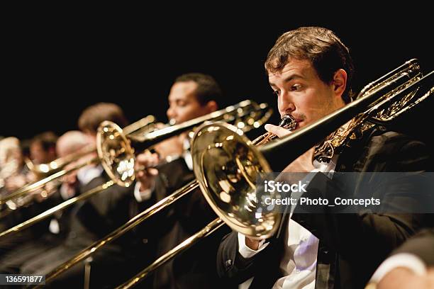 Trumpet Players In Orchestra Stock Photo - Download Image Now - Orchestra, Trombone, Classical Music