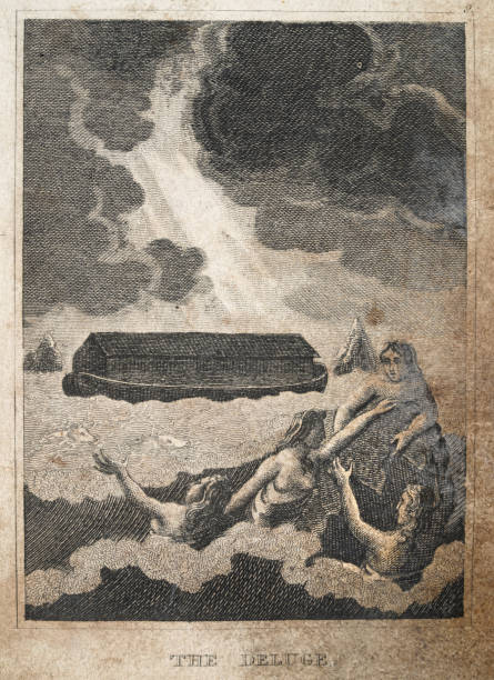 potop, wielki potop i arka noego, z biblijnej księgi rodzaju, stary testament - ark noah flood sky stock illustrations