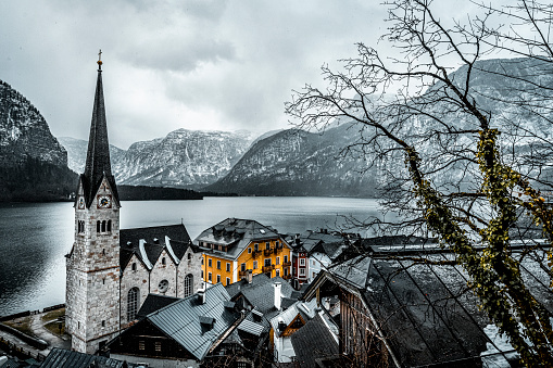 Postcard scenery with  famous Hallstatt mountain village in the Austrian Alps making you feel like you are in a fairy tale.
