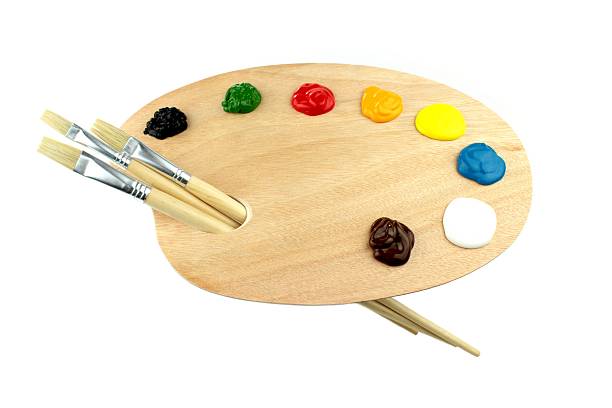 istock Paint brushes, colors and pallet 136592264