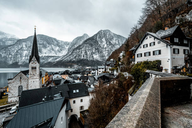 Magical and famous tourist attraction village Hallstatt seen during one wonderful winter afternoon in Austria.