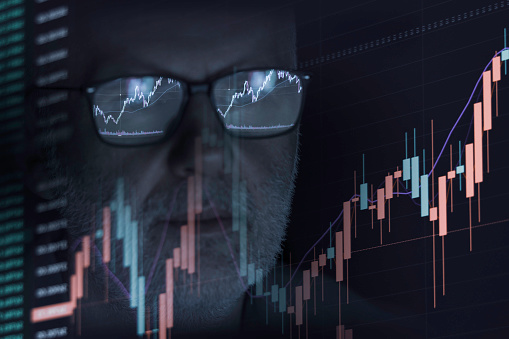 Financial data analysis graph, forex trading background