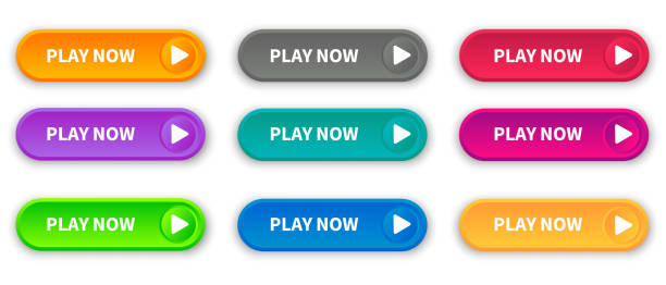 Play Now web button set Play Now web button set frangula alnus stock illustrations
