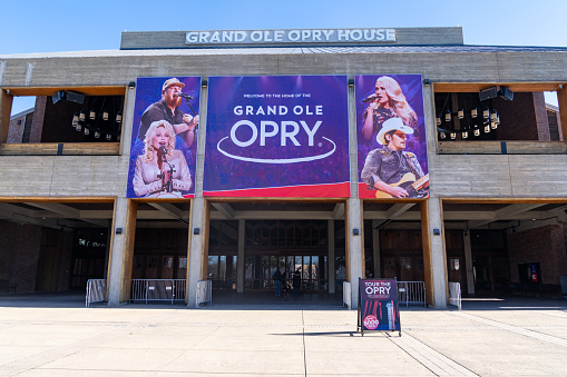 Nashville, Tennessee - January 11, 2022: Exterior of the Grand Ole Opry, a famous musical concert venue for country music in the USA