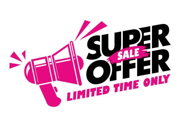 illustrations, cliparts, dessins animés et icônes de super vente offre mégaphone - spending time flash