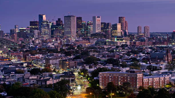 istock Boston Skyline Before Sunrise- Aerial Shot 1365937389