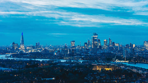 istock Drone view city skyline at night 1365938629