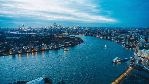 istock Drone view city skyline at night 1365938631