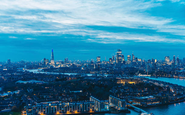 istock Drone view city skyline at night 1365938632