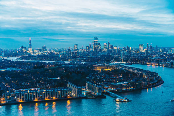 istock Drone view city skyline at night 1365938644