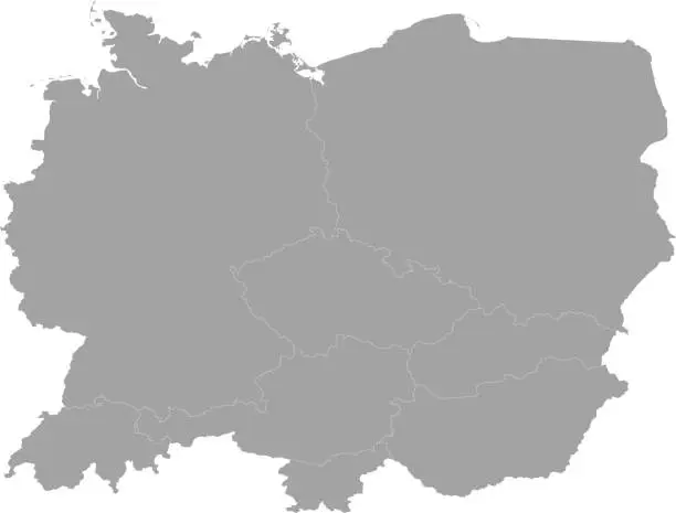 Vector illustration of Gray Map of countries of Central Europe
