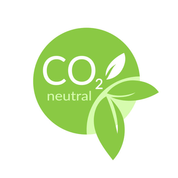 CO2 neutral stamp, carbon neutral label CO2 neutral stamp. Ð¡arbon emissions free, no air atmosphere pollution, industrial production. Vector eco-friendly isolated sign, label carbon neutrality stock illustrations