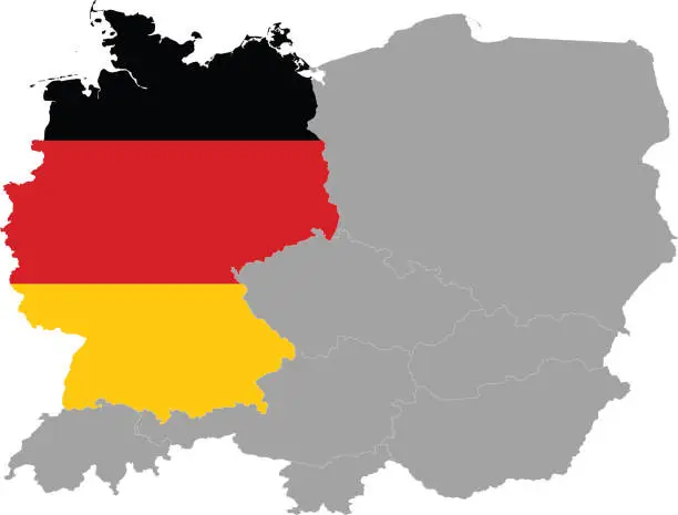 Vector illustration of Map of Germany with national flag within the gray map of Central Europe