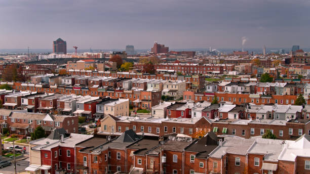 istock Row Houses in Greektown, Baltimore - Aerial 1365951621