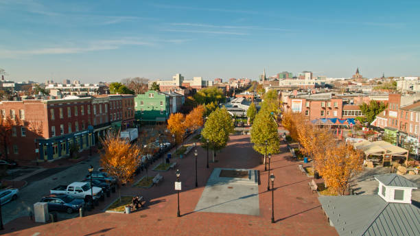 istock Drone Shot of Broadway Square in Baltimore on a Sunny Afternoon in Fall 1365952153