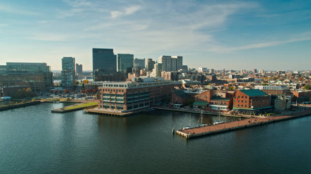 istock Piers Stretching Out Into Harbor from Fell's Point, Baltimore - Aerial 1365952163
