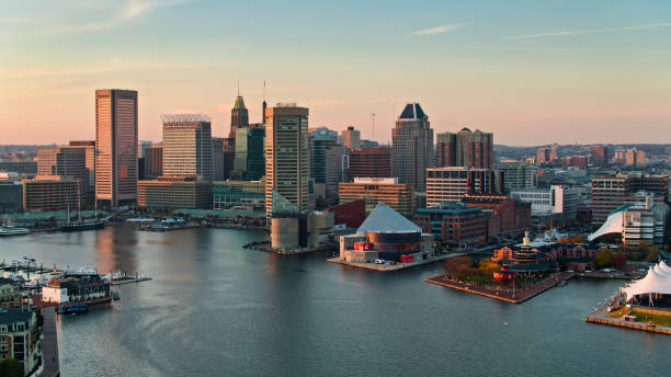 istock Inner Harbor at Sunset in Baltimore, Maryland - Aerial 1365952705