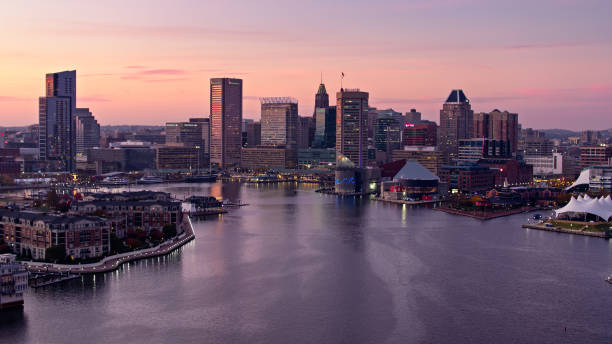 istock Baltimore Inner Harbor at Dusk - Aerial 1365953216