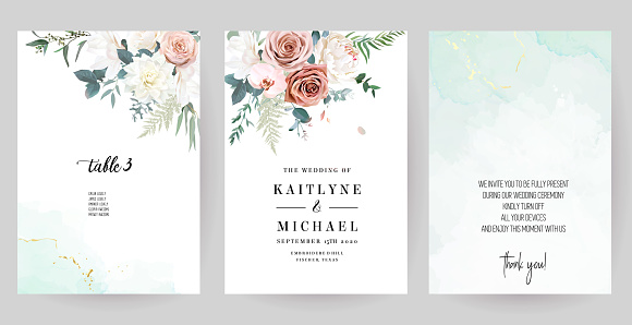 Silver sage green, pink, blush, white flowers vector design spring cards. White peony, dahlia, rose, magnolia, orchid, eucalyptus, greenery. Floral wedding frames. Elements are isolated and editable