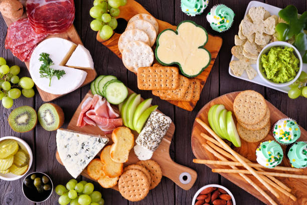 istock St Patricks Day charcuterie top view table scene over wood 1365953553