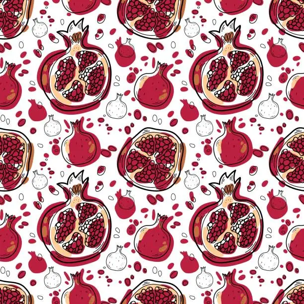 Vector illustration of Tropical seamless pattern with red pomegranates