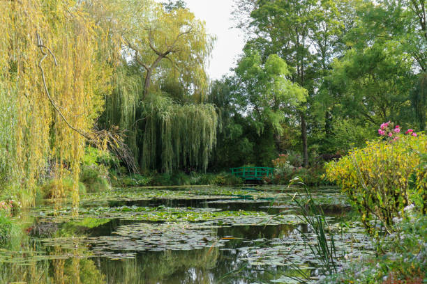 Monet's Garden Bridge over a Pond of Water Lilies at Monet's Garden, Giverny giverny stock pictures, royalty-free photos & images