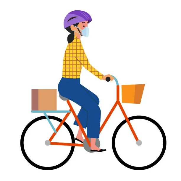 Vector illustration of Essential food delivery driver with produce on transparent background