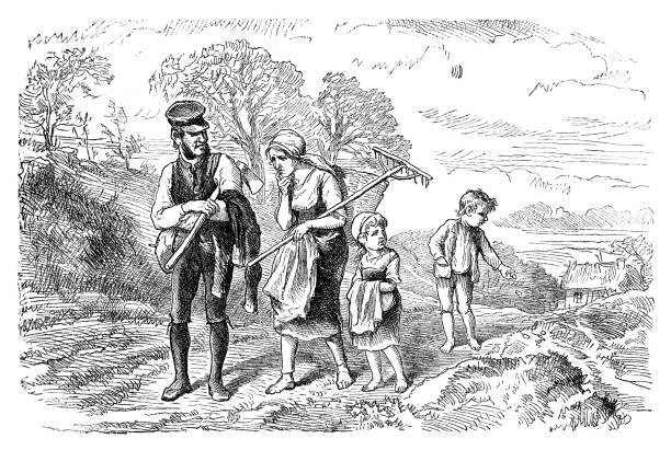 Fairy tale Hansel and Gretel with parents drawing 1869 "Hansel and Gretel" or Little Step Brother and Little Step Sister; is a fairy tale collected by the German Brothers Grimm and published in 1812 in Grimm's Fairy Tales
Original edition from my own archives
Source : Illustrierte Welt 1869
Drawing : Th. Hosemann brothers grimm stock illustrations