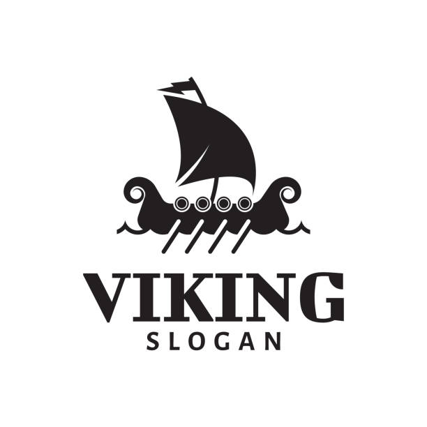 Viking ship logo design template Viking ship logo design template white sailboat silhouette stock illustrations