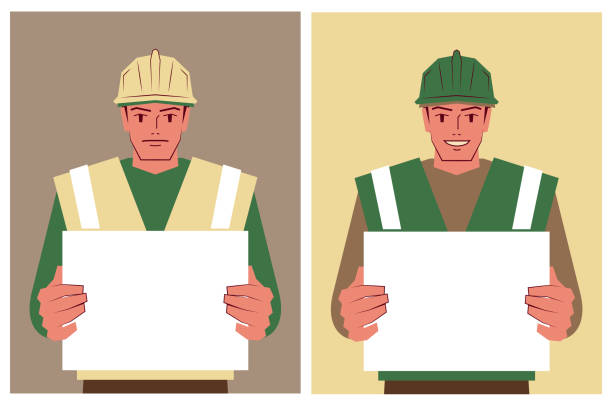 A blue-collar worker wears a work helmet and holds a blank sign with two different emotions Characters Design Vector Art Illustration.
A blue-collar worker wears a work helmet and holds a blank sign with two different emotions. construction hiring stock illustrations