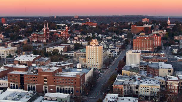 istock Peach Sky Over Macon, GA at Sunrise - Aerial 1365967503