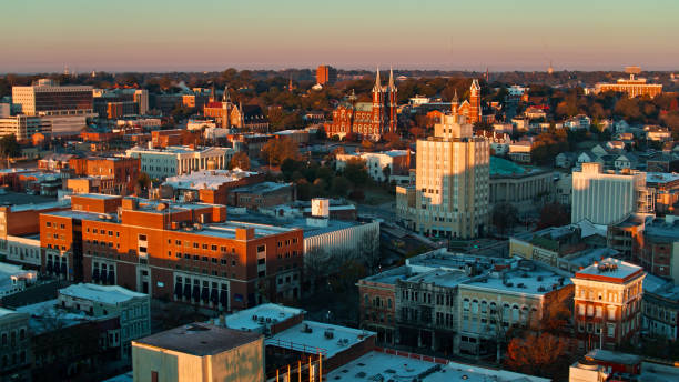 istock Sunrise in Downtown Macon, Georgia - Drone Shot 1365967508