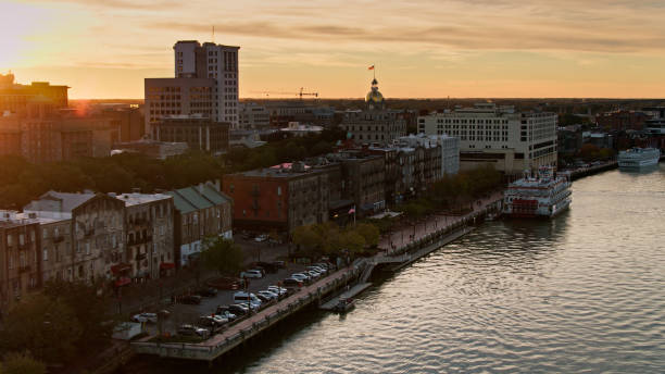 istock Historic Riverfront in Savannah, Georgia at Sunset 1365968370