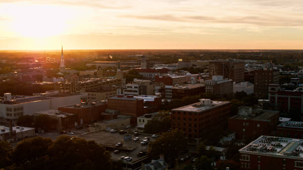 istock Downtown Savannah, GA at Sunset - Aerial 1365968372