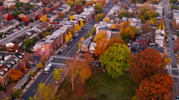 Aerial shot of Wilmington, Delaware at sunrise on a Fall morning. 

Authorization was obtained from the FAA for this operation in restricted airspace.