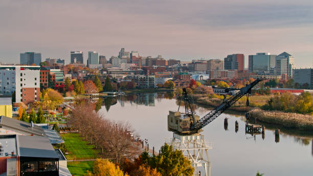 istock Christina River in Wilmington, DE on Fall Morning - Aerial 1365972280