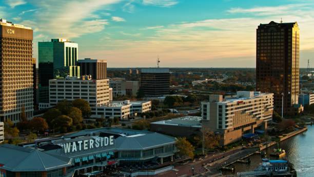 istock Elizabeth River Flowing Past Norfolk, Virginia at Sunrise 1365973014