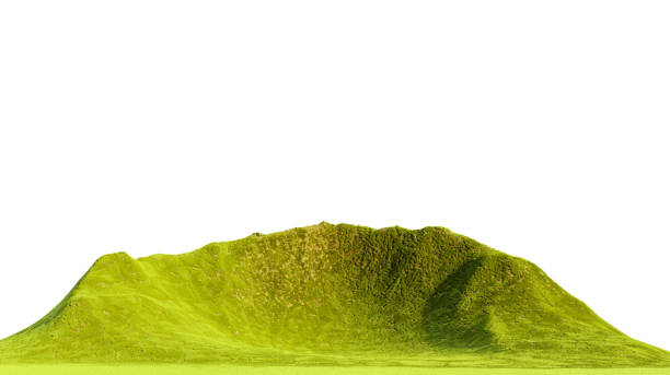 Island with hills, 3d rendering. Green grass field isolated on a white background. Lawn landscape. Background green hills, 3d illustration