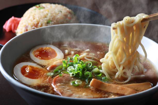 Ramen with steaming sizzle stock photo