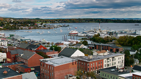 Drone Shot of Harbor in Rockland, Maine