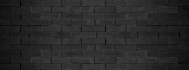 istock Black brick wall texture, Abstract panorama picture brickwork for background design 1365981140