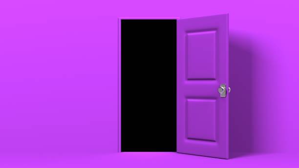 istock Purple door and dark room. 1365982130