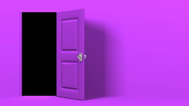 istock Purple door and dark room. 1365982637
