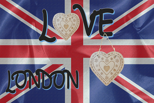 Love London  United kingdom flag decorated with hearts