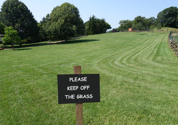istock Please keep off the grass  English language warning sign 1365982727