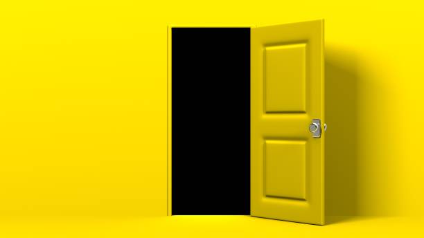 istock Yellow door and dark room. 1365983762