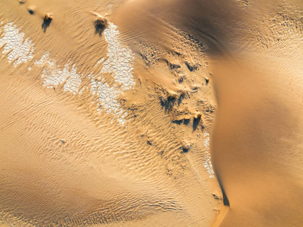 istock Dried mud and red sand in the desert from above 1365983998