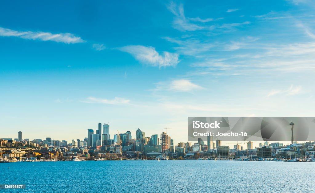 Seattle cityskyline over Lake Union on sunny day,seattle,washington,usa. Seattle Stock Photo