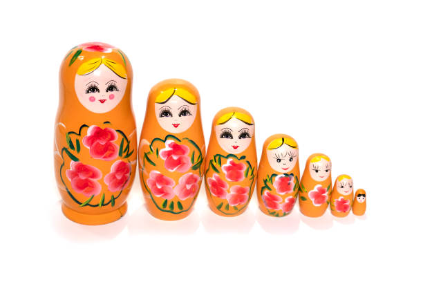 istock Bright colored nesting dolls on a white background. Russian national souvenir. Matryoshka. 1365992164